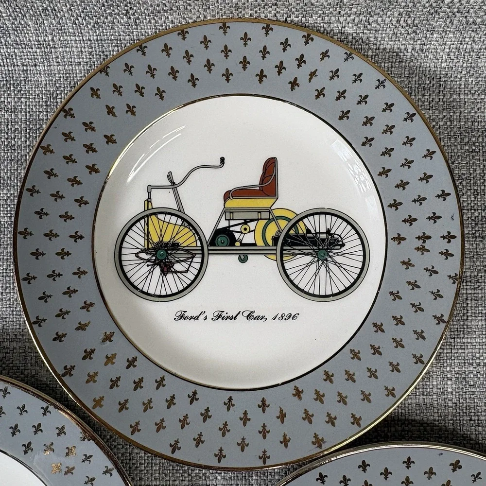 Cavalier‎ Eggshell Karol China Antique Car Plates Fleur de Lis 22K Gold Set of 3